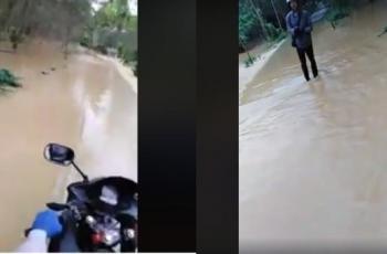 Pemotor Ketiban Sial usai Terobos Banjir, Pengen Ngakak tapi Takut Dosa